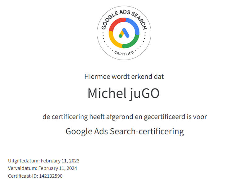 Michel-juGO-Skillshop-Certificering-2023-2024